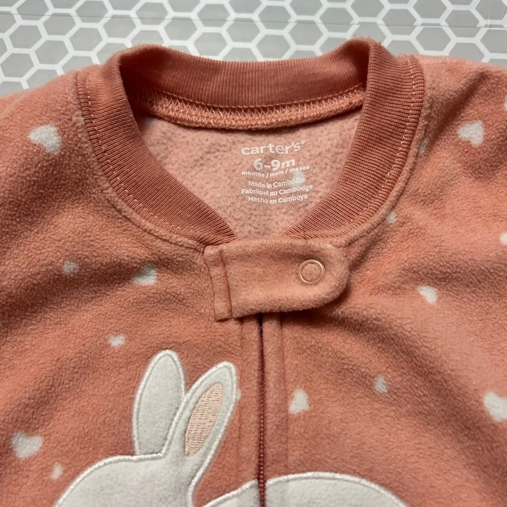 Carter’s Peach White Polka Dot Bunny Sleep Sack Closed Bottom  Size 6-9 M